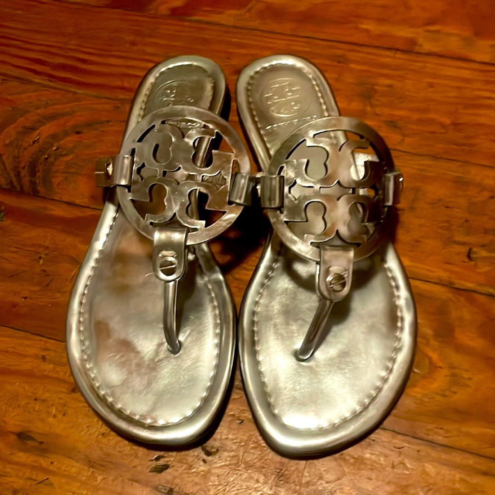 Silver Tory Burch Miller Sandals Size 6.5